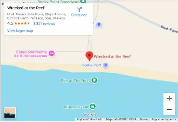 Wrecked at the Reef Rocky Point Mexico Map and Location